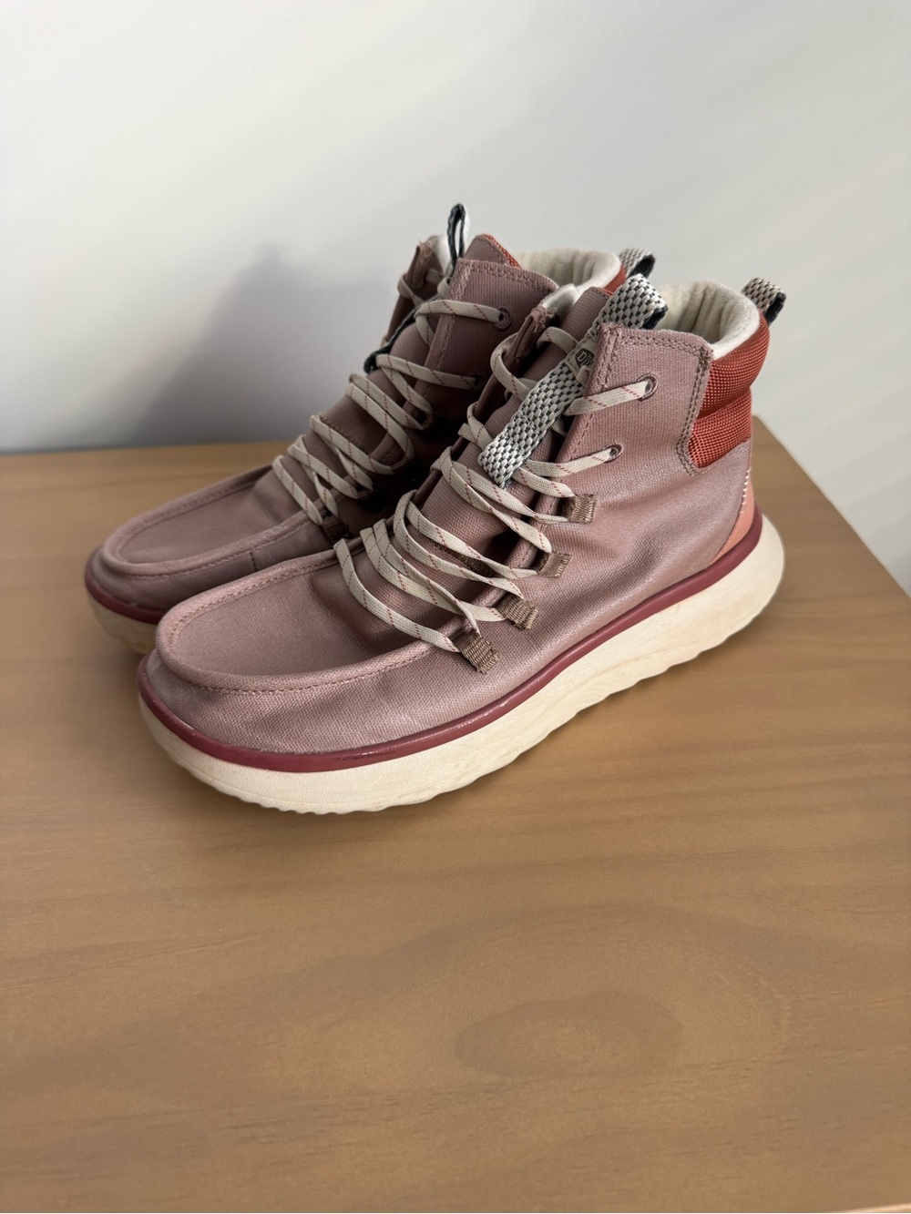Hey Dude Women's Dusty Pink Lace-Up High Top Boots